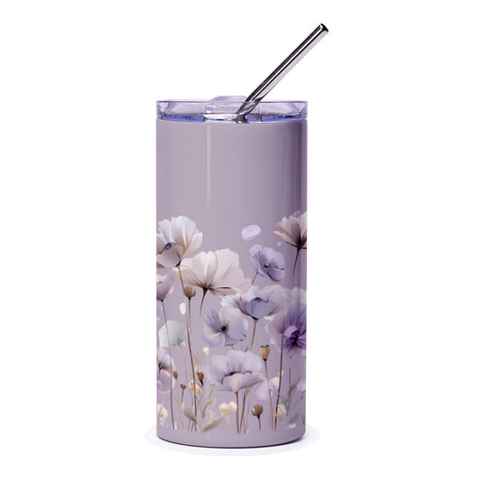 Lavender Floral Tumbler, Flower Tumbler with Straw, Botanical Tumbler, Purple Flower Gifts, Gift for Her, Elegant Tumbler, Drinkware - Tawshia