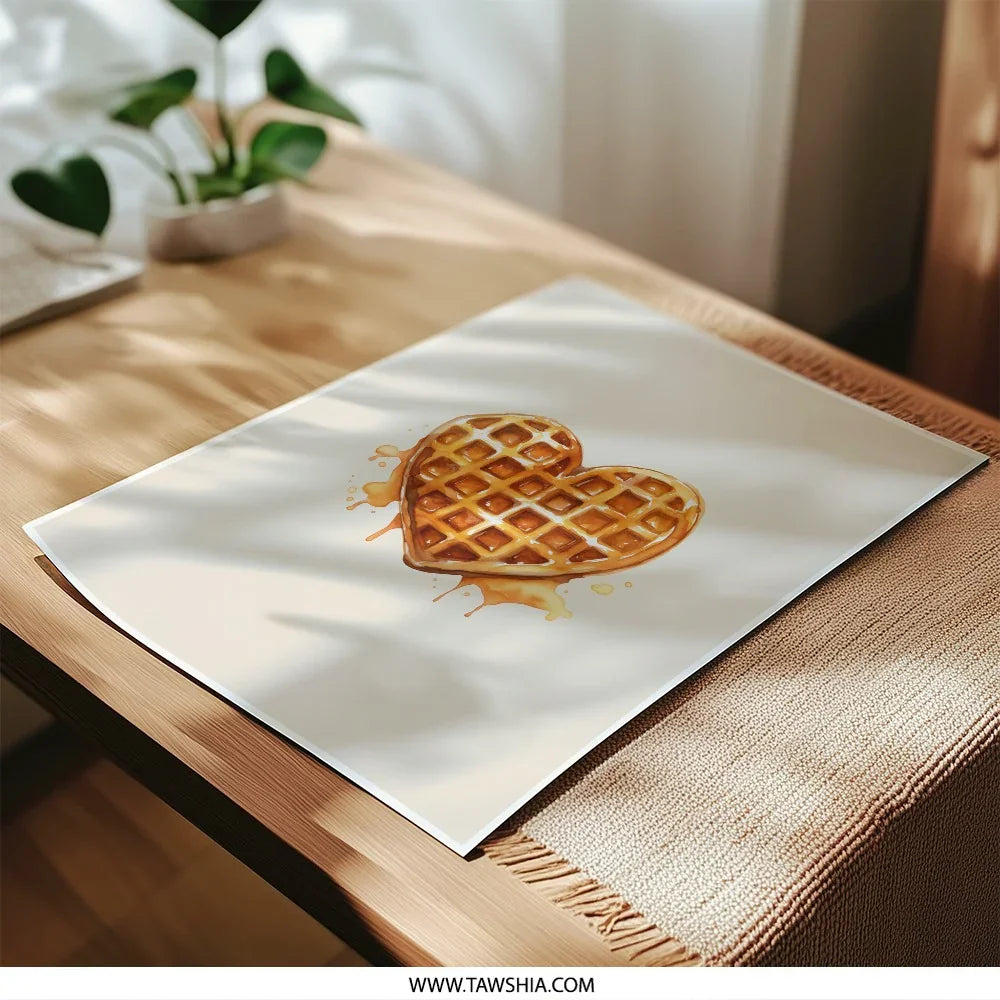 Heart Waffle Photographic Prints, Kitchen Decor, Sweet Food Art, Unique Wall Decor, Breakfast Lover Gift, Foodie Gift, Home Decor - Tawshia
