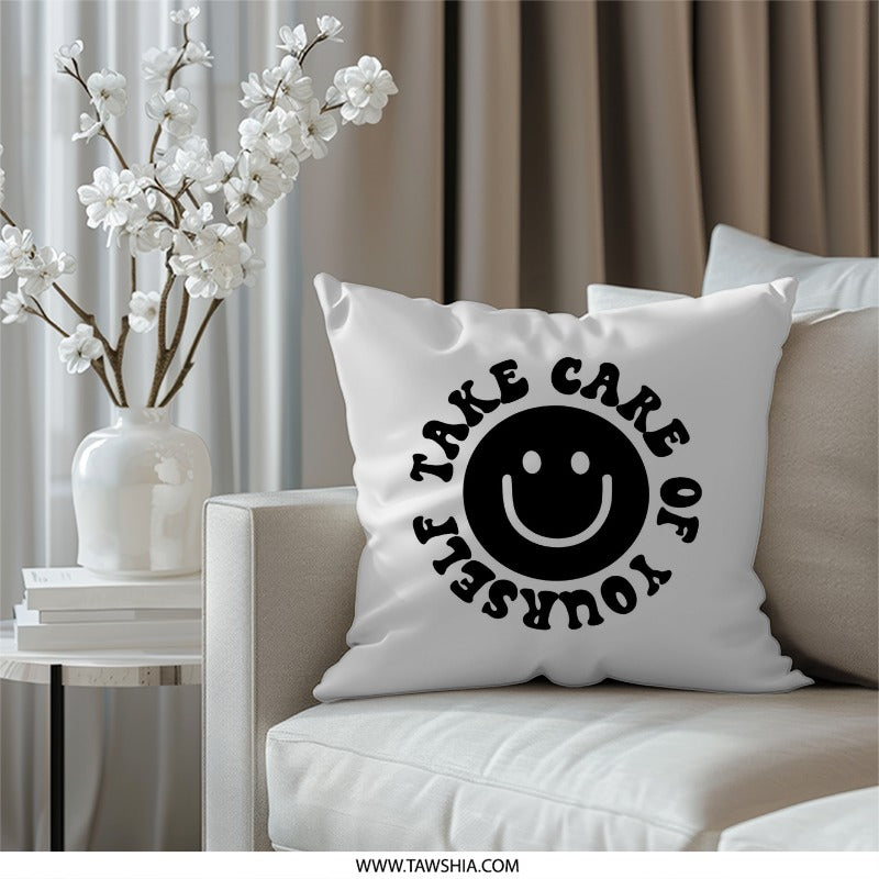 Take Care of Yourself Pillow, Smiley Face, Motivation, Self Care Decor, Positive Vibes Gift, Inspirational Pillow - Tawshia