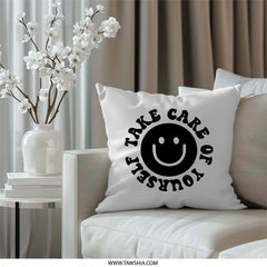 Take Care of Yourself Pillow, Smiley Face, Motivation, Self Care Decor, Positive Vibes Gift, Inspirational Pillow - Tawshia