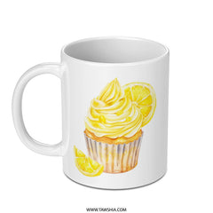 Lemon Cupcake Mug, Watercolor Food Art, Baking Lover Gift, Dessert Coffee Cup, Unique Drinkware, Kitchen Decor, Sweet Treat Mug - Tawshia