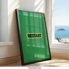 Restart Wall Art, Gaming Wall Decor, Motivation Art, Green Wall Art, Office Decor, Inspirational Wall Decor, Simple Home Decor - Tawshia