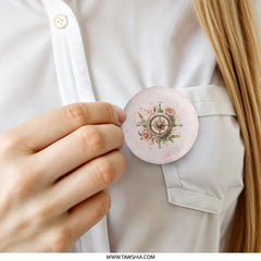 Floral Compass Pinback, Pink Rose Pin, Adventure Awaits Button, Unique Pin Badge, Travel Gift, Floral Accessory, Traveler Gift - Tawshia