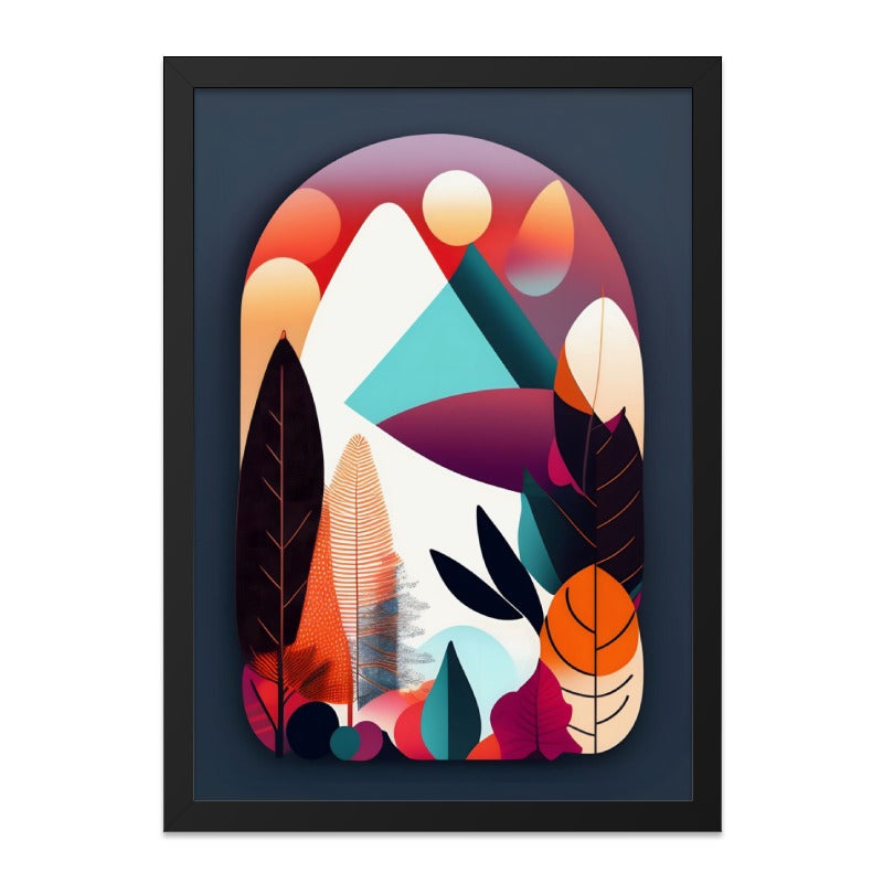 Geometric Landscape Wall Art, Mountain and Foliage Print, Abstract Nature Home Decor, Colorful Art - Tawshia