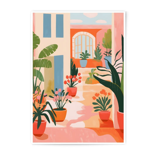 Tropical Courtyard Photographic Print, Colorful Plant Art, Home Decor, Wall Art, Mediterranean Illustration, Indoor Garden Print, Potted - Tawshia
