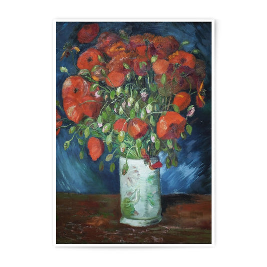 Red Poppies Photographic Print, Floral Art, Flower Still Life, Impressionist Painting, Vase of Flowers, Botanical Wall Decor - Tawshia