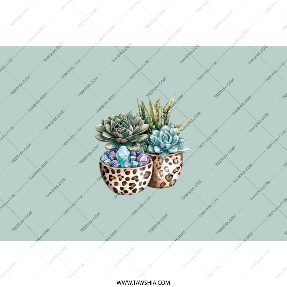 Succulent Tumbler, Leopard Print Planters, Crystal Accent, Plant Lover Gift, Stylish Tumbler, Unique Design Tumbler - Tawshia