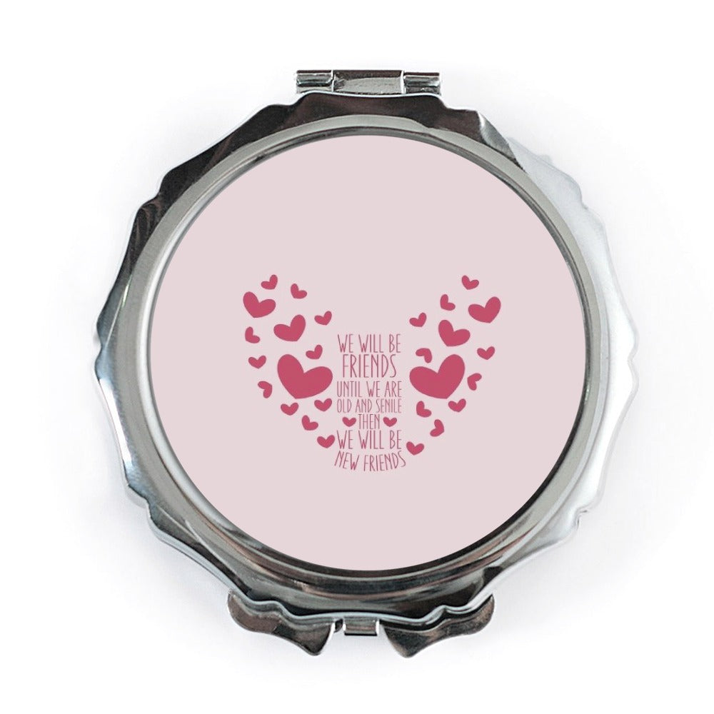 Friends Forever Pocket Mirror, Heart Design Compact Mirror, Cute Friendship Gift, Best Friend Present, Travel Makeup Mirror - Tawshia