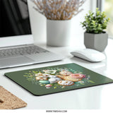 Floral Easter Bunny Mouse Pad, Spring Flowers Bunny, Easter Egg Floral Computer Mousepad, Pastel Decor Mouse Pad, Cute Spring Decor - Tawshia