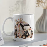 Cute Car Mug, Decorated Car, Floral Car, Unique Coffee Mug, Quirky Mugs, Gift Mug, Novelty Drinkware, Car Lover Mug - Tawshia