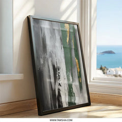 Abstract Wall Art, Green Gold Accent, Modern Wall Decor, Neutral Tones Painting, Contemporary Art Print, Elegant Home Decor - Tawshia