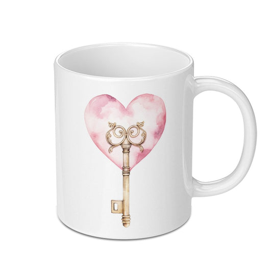 Heart Key Mug, Watercolor Mug, Love Gift Mug, Valentines Day Gift, Romantic Gift Mug, Anniversary Gift, Decorative Coffee Mug, Unique Gift - Tawshia