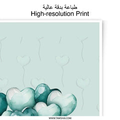 Teal Heart Balloons Photographic Print, Love Balloons Art Print, Cute Nursery Decor, Teal Home Decor, Heart Balloons Wall Art - Tawshia