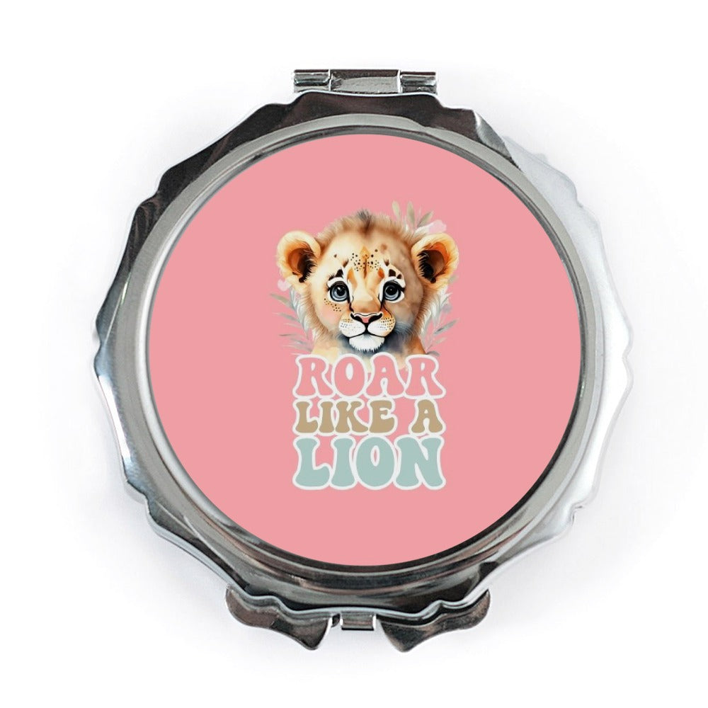 Cute Lion Cub Pocket Mirror, Roar Like a Lion Design, Portable Makeup Mirror, Gift for Her, Animal Lover Gift, Pocket Mirror Compact - Tawshia