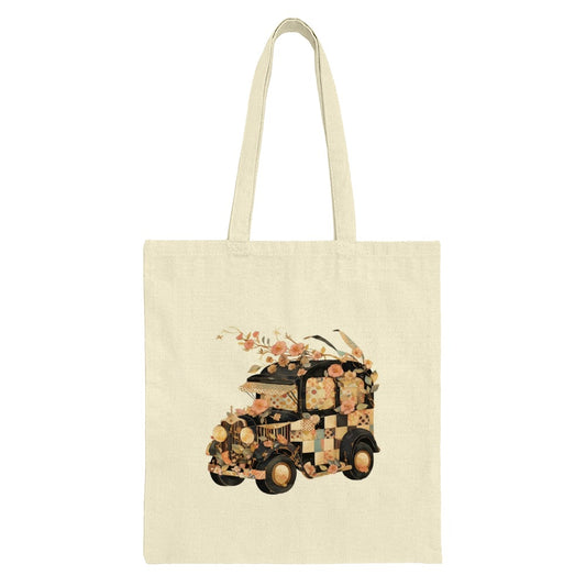 Vintage Car Tote, Floral Antique Automobile Bag, Unique Auto Art, Retro Vehicle Lover Gift, Cute Everyday Bag - Tawshia