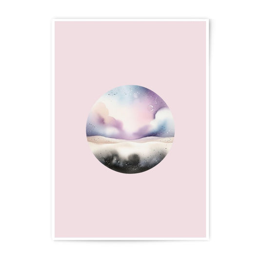 Dreamy Landscape Photographic Prints, Watercolor Art, Pastel Sky, Minimalist Home Decor, Celestial Wall Art, Circle Art Print - Tawshia