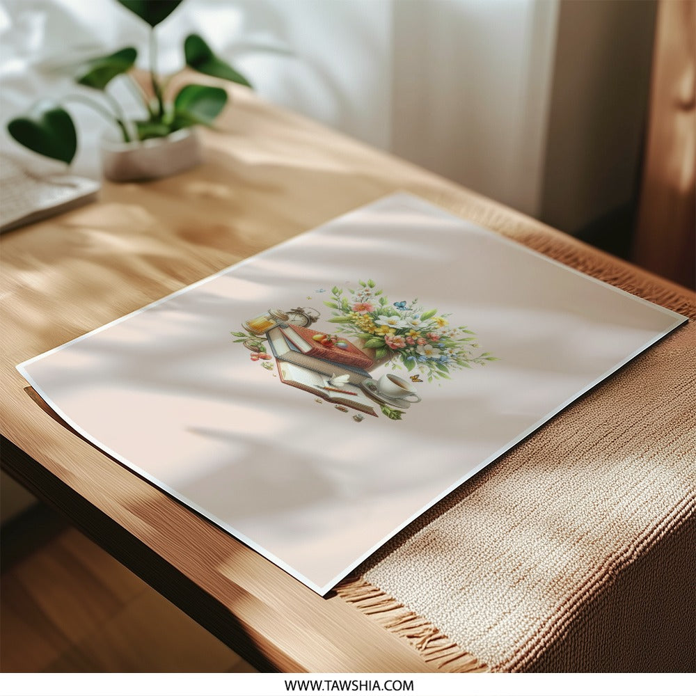 Floral Photographic Prints, Still Life Art Print, Books and Tea, Study Room Decor, Cozy Home Art, Fine Art Prints, Wall Art Prints - Tawshia