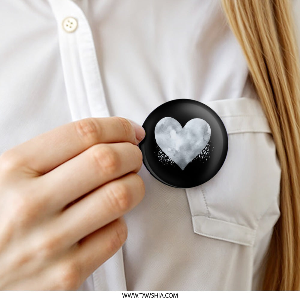 Silver Heart Pinback Button, Watercolor Style Button, Minimalist Heart Button, Valentines Button, Heart Gift Idea, Unique Button - Tawshia