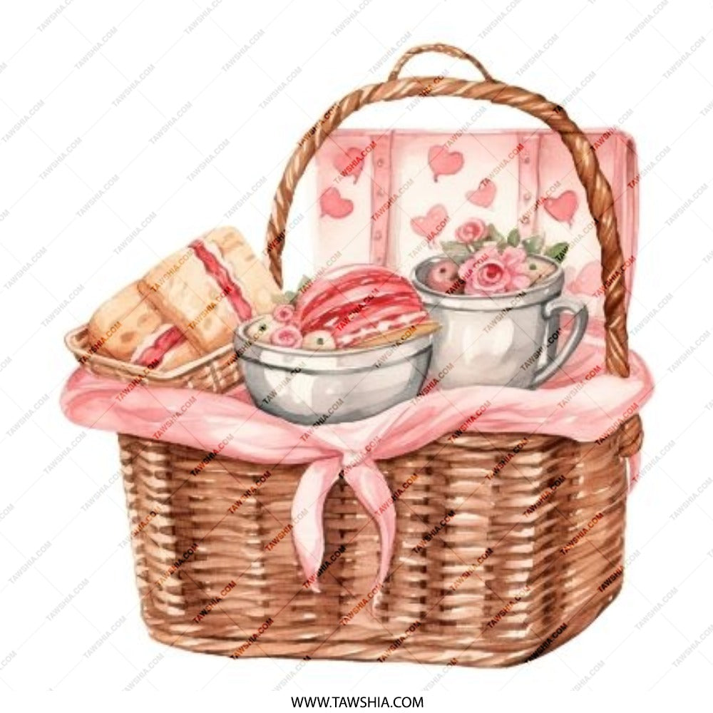 Picnic Basket Pinback Button, Vintage Style, Heart Accents, Food Illustration, Cute Button, Aesthetic Accessory, Valentine Gift - Tawshia