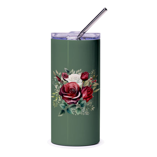 Floral Tumbler, Rose Tumbler, Flower Tumbler, Botanical Tumbler, Green Tumbler, Elegant Tumbler, Gift For Her, Gift For Mom, Bridesmaid Gift - Tawshia