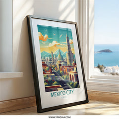 Mexico City Wall Art, Illustrated Mexico Skyline Print, Mexico Travel Poster, Landmark Art, Colorful Cityscape, Home Decor - Tawshia