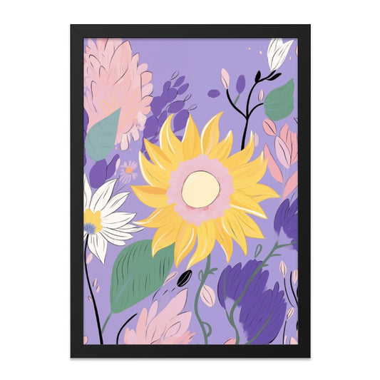 Sunflower Wall Art, Floral Illustration Print, Lavender Botanical Art, Nature Home Decor, Flower Artwork, Vibrant Wall Decor - Tawshia