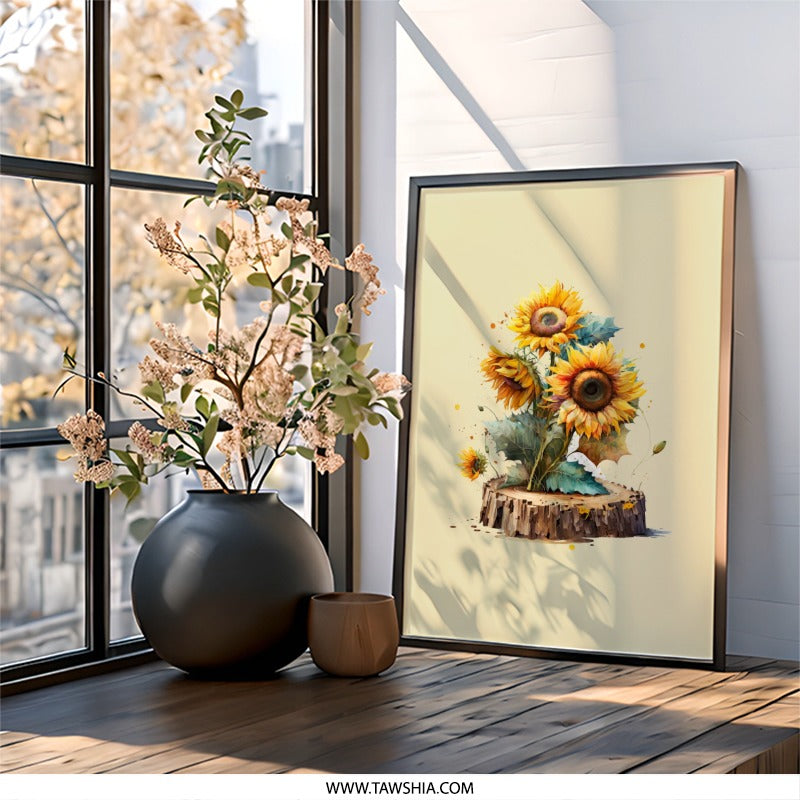 Sunflower Framed Wall Art, Floral Art Print, Botanical Art, Nature Artwork, Living Room Decor, Flower Still Life Painting, Gift Idea - Tawshia