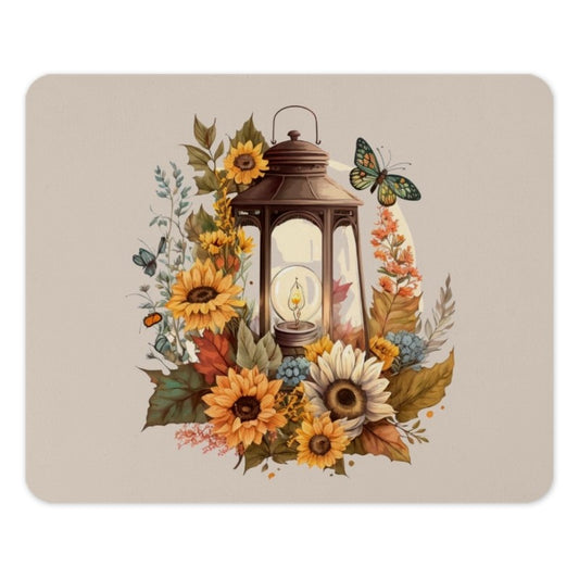 Sunflower Lantern Mouse Pad, Floral Butterfly Desk Mat, Unique Office Decor, Aesthetic Mousepad, Cute Computer Accessories, Gift for Her - Tawshia