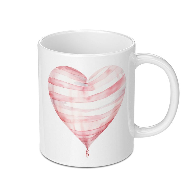 Heart Balloon Mug, Valentine Gift Idea, Unique Coffee Mug, Watercolor Heart Mug, Cute Mug Design, Love Mug, Anniversary Present - Tawshia