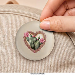 Cactus Heart Pinback Button, Floral Succulent Button, Desert Love Pin, Southwest Decor Button, Plant Lover Gift, Cute Boho Pin - Tawshia