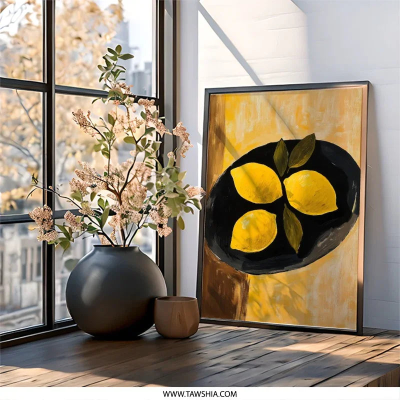Lemon Still Life Wall Art, Kitchen Wall Decor, Fruit Painting Print, Yellow Lemon Art, Citrus Wall Hanging, Vibrant Home Decor - Tawshia
