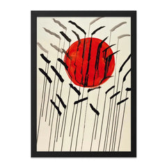 Abstract Red Sun Wall Art, Minimalist Sunset Print, Modern Ink Painting, Bold Geometric Decor, Japanese Style Home Accent, Unique Gift Idea - Tawshia