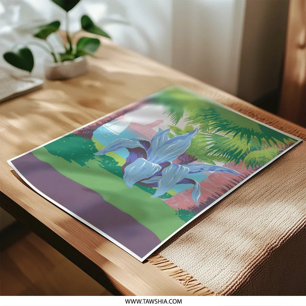 Coastal Agave Photographic Print, Tropical Landscape Art, Sailboat and Palm Trees, Vacation Home Decor, Beach Scenery, Modern Wall Art - Tawshia