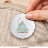A Frame House Pinback Button, Watercolor Cabin Badge, Home with Hearts Pin, Cute House Pin, Gift for Housewarming, Real Estate Agent Pin - Tawshia