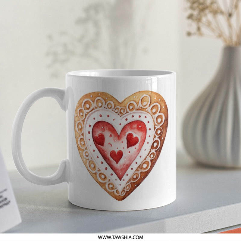 Heart Cookie Mug, Valentine's Day Gift, Sweet Treat Mug, Cute Coffee Cup, Love Mug, Baking Lover Gift, Holiday Mug, Festive Mug, Heart - Tawshia