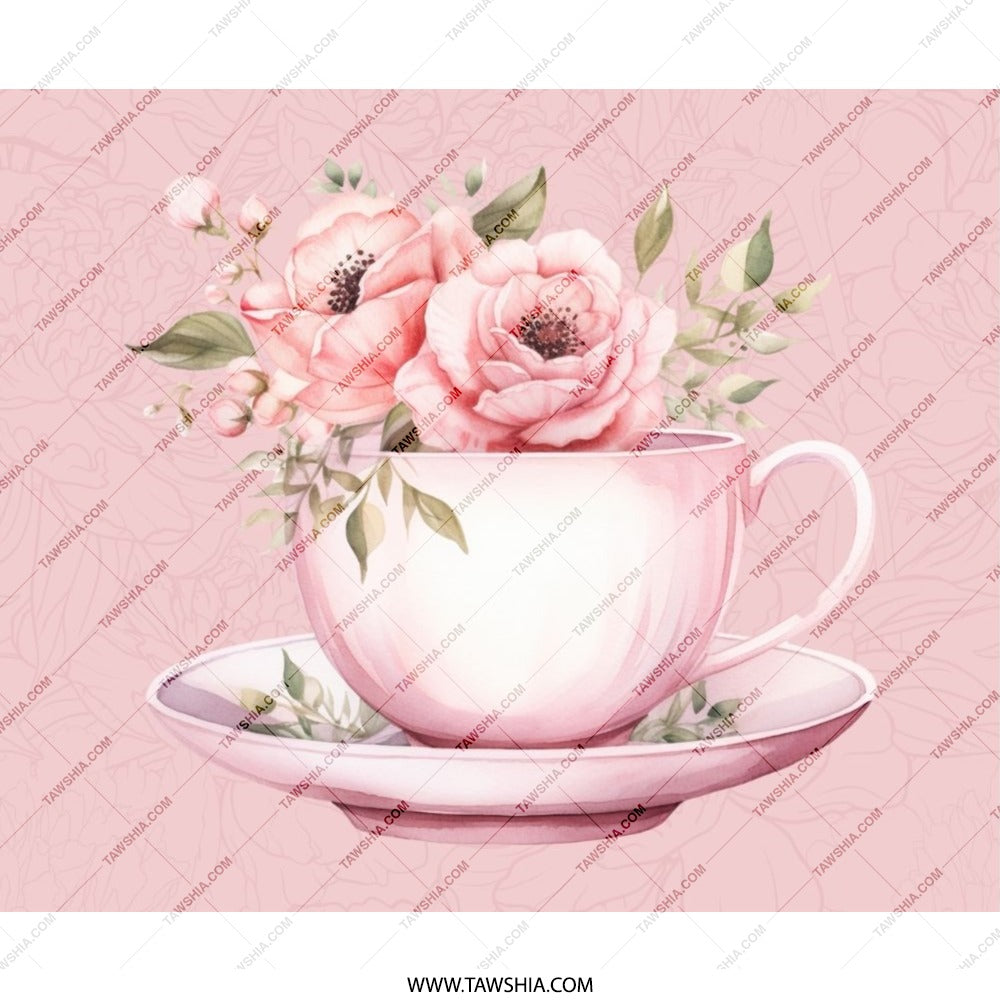 Tea Cup MousePad, Floral Mouse Pad, Pink Flowers Mousepad, Feminine Desk Decor, Girly Office Accessories, Cute Mousepad Gift Idea - Tawshia