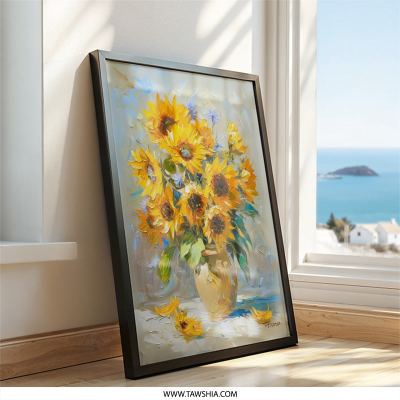 Sunflower Wall Art, Floral Painting, Impressionist Art, Flower Vase Print, Bright Home Decor, Summer Art Print, Nature Inspired Gift - Tawshia
