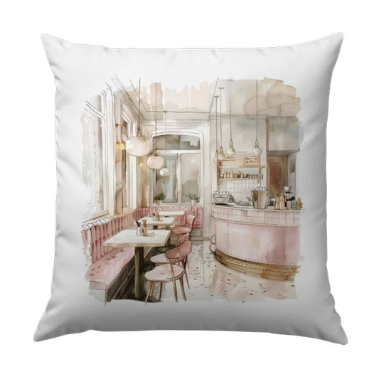 Cafe Interior Pillow, Watercolor Art Pillow, Restaurant Scene Throw Pillow, Coffee Shop Decor Pillow, Elegant Home Decor Pillow - Tawshia