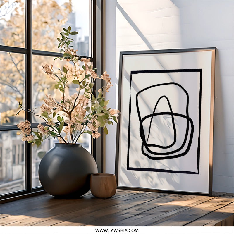 Minimalist Line Art Wall Art, Abstract Shapes Print, Modern Home Decor, Contemporary Art Print, Black and White Wall Decor - Tawshia