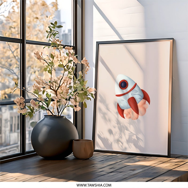 Rocket Wall Art, Space Wall Decor, Kids Room Art, Nursery Wall Art, Space Theme Art, Rocket Illustration, Boys Room Decor, Framed Art - Tawshia