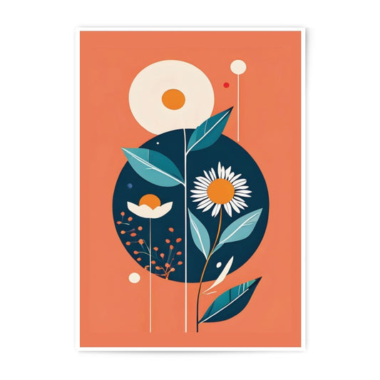 Floral Photographic Print, Daisy Wall Art, Retro Botanical Print, Mid Century Modern Home Decor, Flower Artwork, Orange Teal Art Print - Tawshia