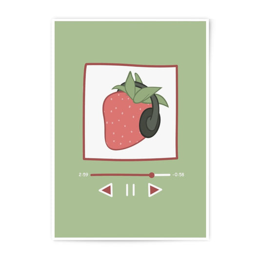 Strawberry Music Photographic Print, Cute Fruit Art, Playful Wall Decor, Modern Art Print, Quirky Kitchen Decor, Music Lover Gift - Tawshia