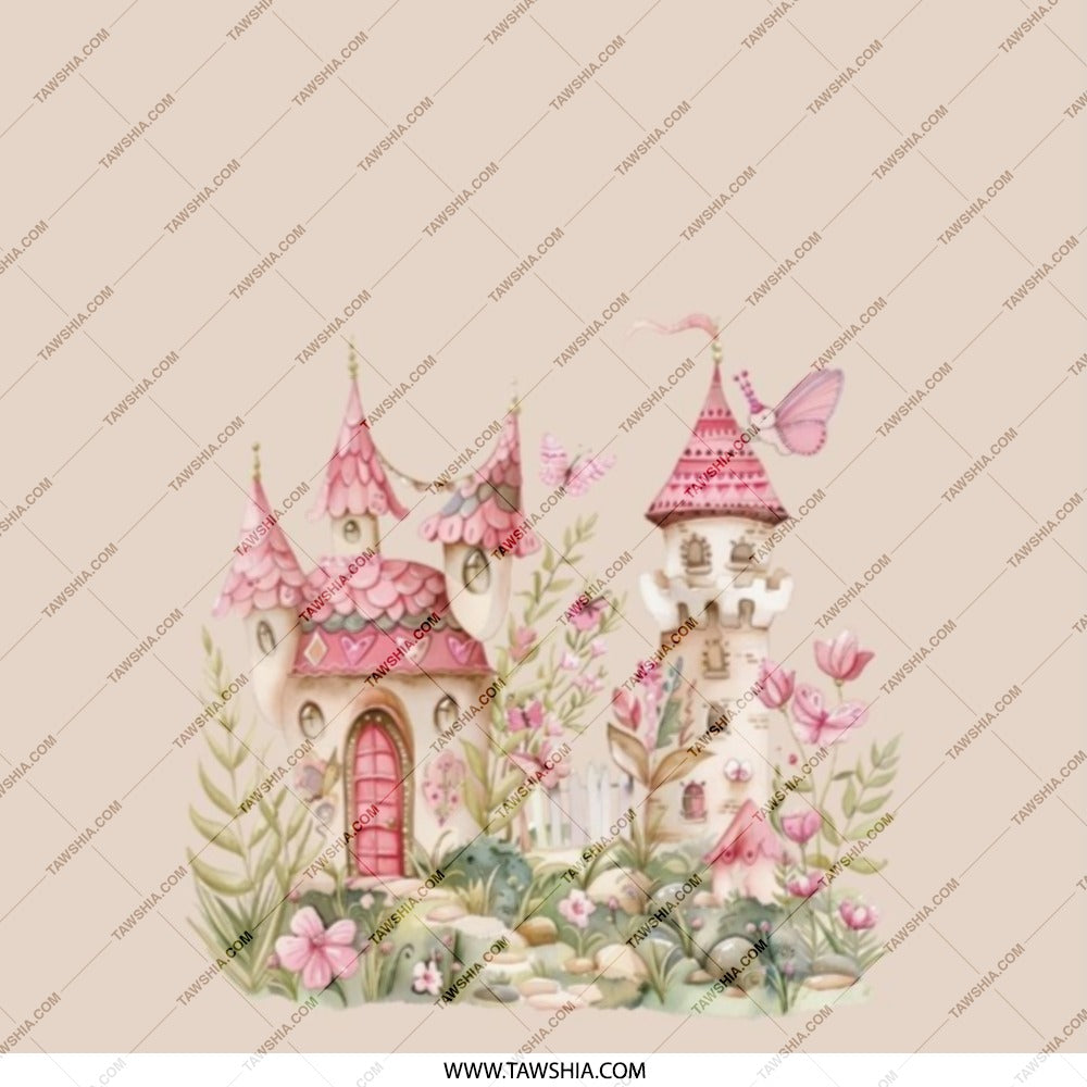 Fairy Castle Pocket Mirror, Pink Floral Castle Compact Mirror, Enchanted Kingdom Purse Mirror, Princess Gift, Fantasy Fairytale Mirror - Tawshia