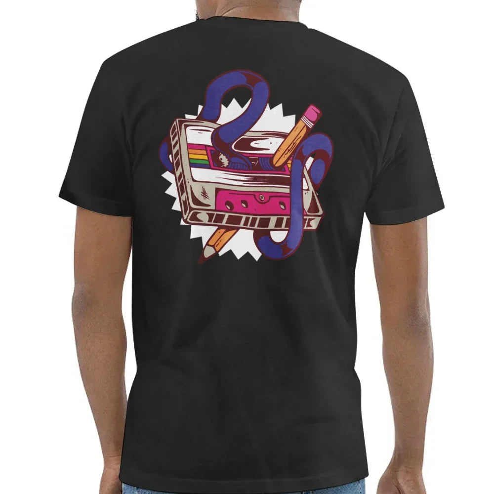Retro Cassette Tape and Pencil Graphic T-Shirt product