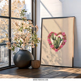 Cactus Wall Art, Heart of Roses, Desert Decor, Southwest Art, Floral Cactus Print, Botanical Wall Decor, Succulent Wall Art - Tawshia