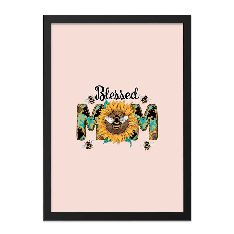 Blessed Mom Wall Art Print, Sunflower and Bees Decor, Mother's Day Gift, Family Wall Art, Cute Bee Design - Tawshia