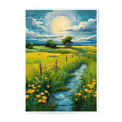 Sunny Meadow Photographic Print, Countryside Landscape Art, Yellow Flowers Field, Bright Sky Fine Art Print, Nature Photography, Wall Decor - Tawshia
