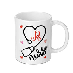 Nurse Mug Gift, Personalized Initial Stethoscope Heart Coffee Mug, Medical Profession Mug, Thank You Gift, RN Mug, Nursing Student Gift - Tawshia