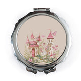 Fairy Castle Pocket Mirror, Pink Floral Castle Compact Mirror, Enchanted Kingdom Purse Mirror, Princess Gift, Fantasy Fairytale Mirror - Tawshia