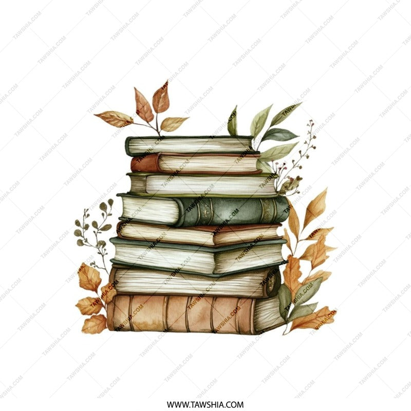 Book Lover Pillow, Stacked Books Pillow, Literary Throw Pillow, Bookish Decor, Reading Nook Pillow, Library Decor, Autumn Leaves Pillow - Tawshia